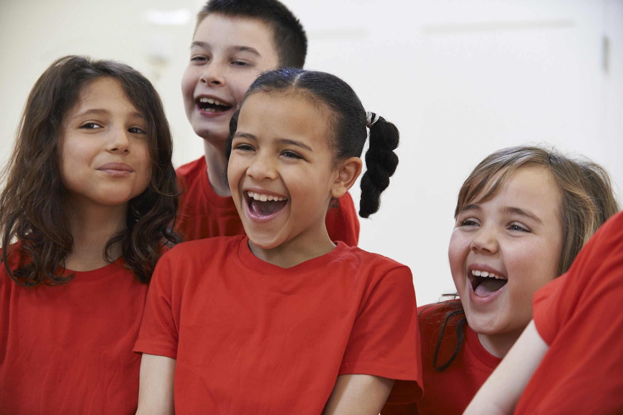 happy kids in red tshirt