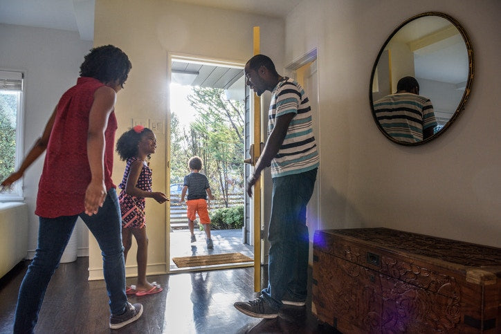 A family going out from house