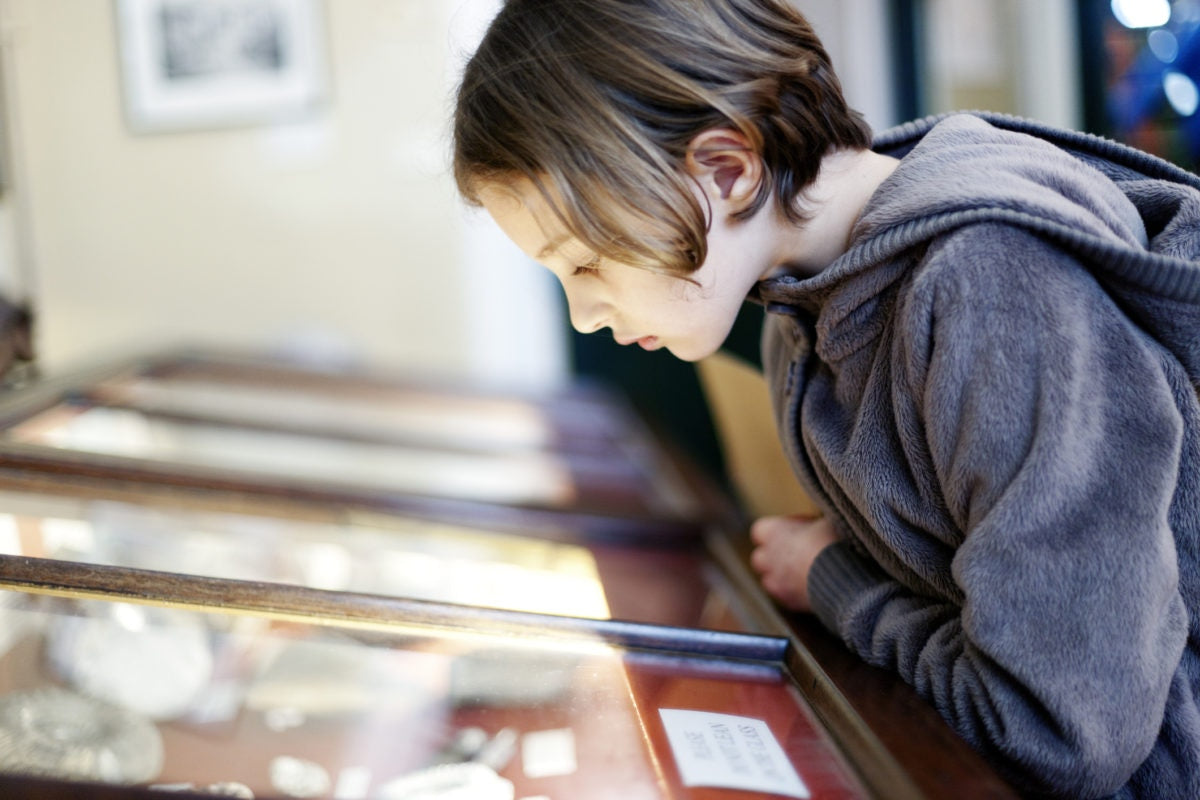 A child looking at artifacts in the museum