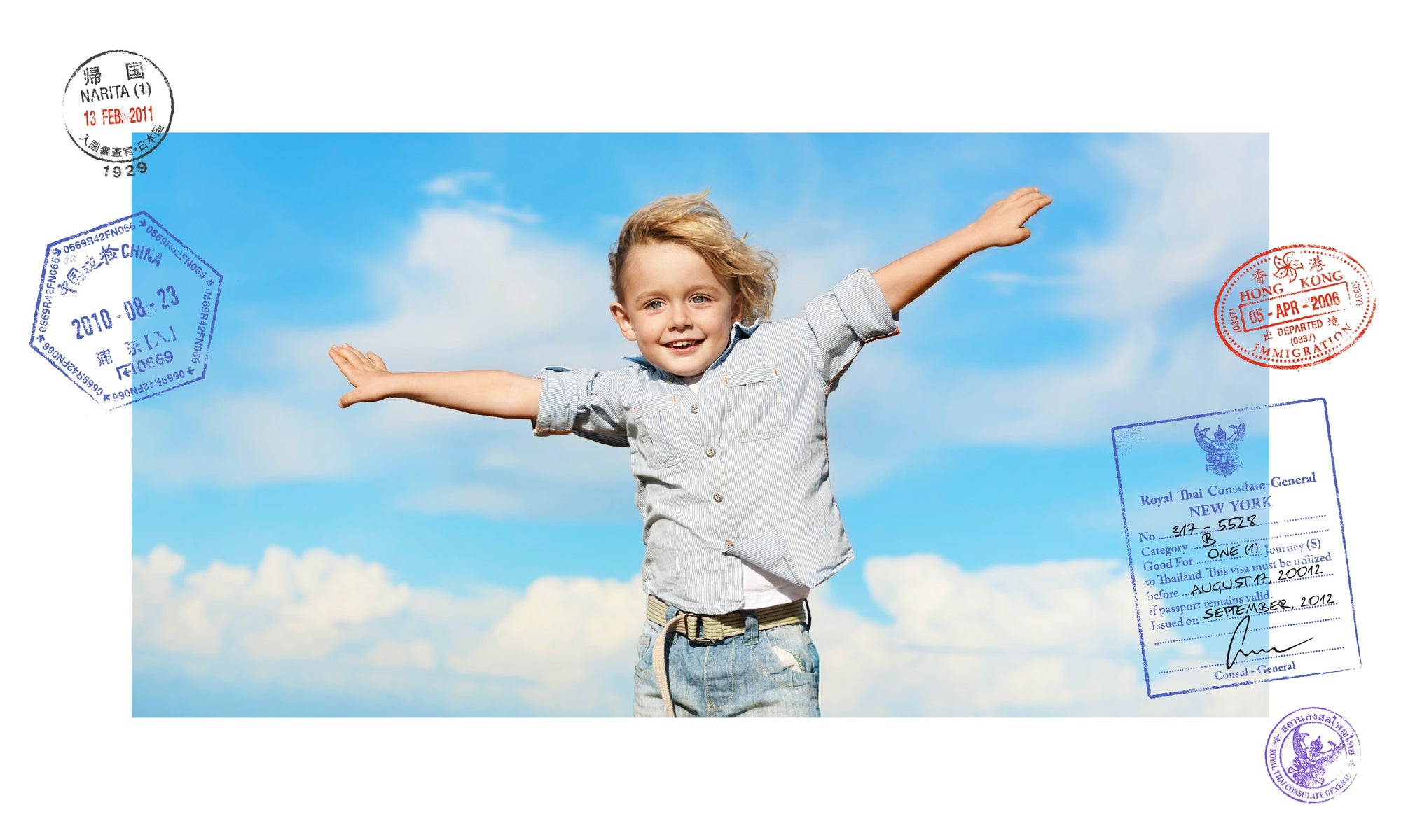 Happy positive young boy smiling with his arms spread out