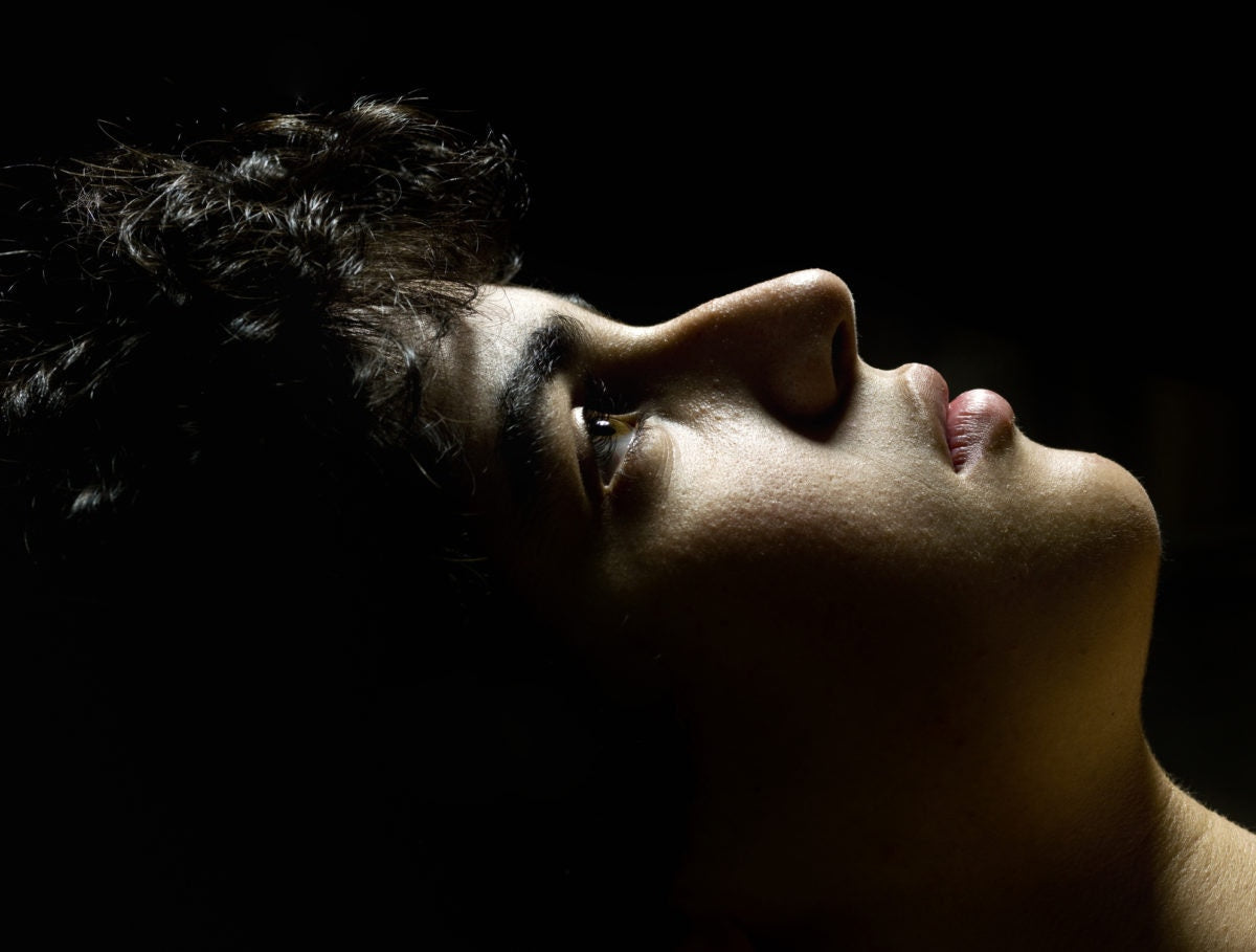 close up of boy looking up