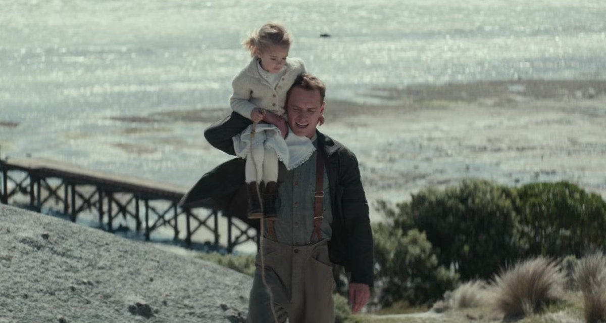 Little girl sitting on father`s shoulders