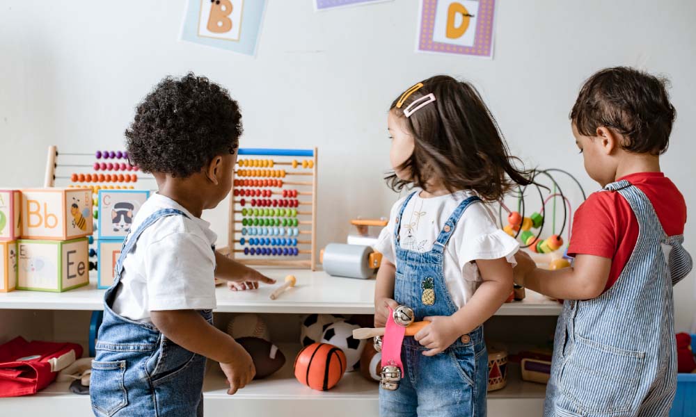 children playing with educational toys