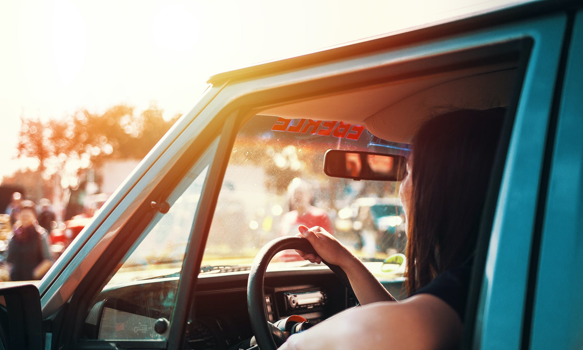 woman in truck